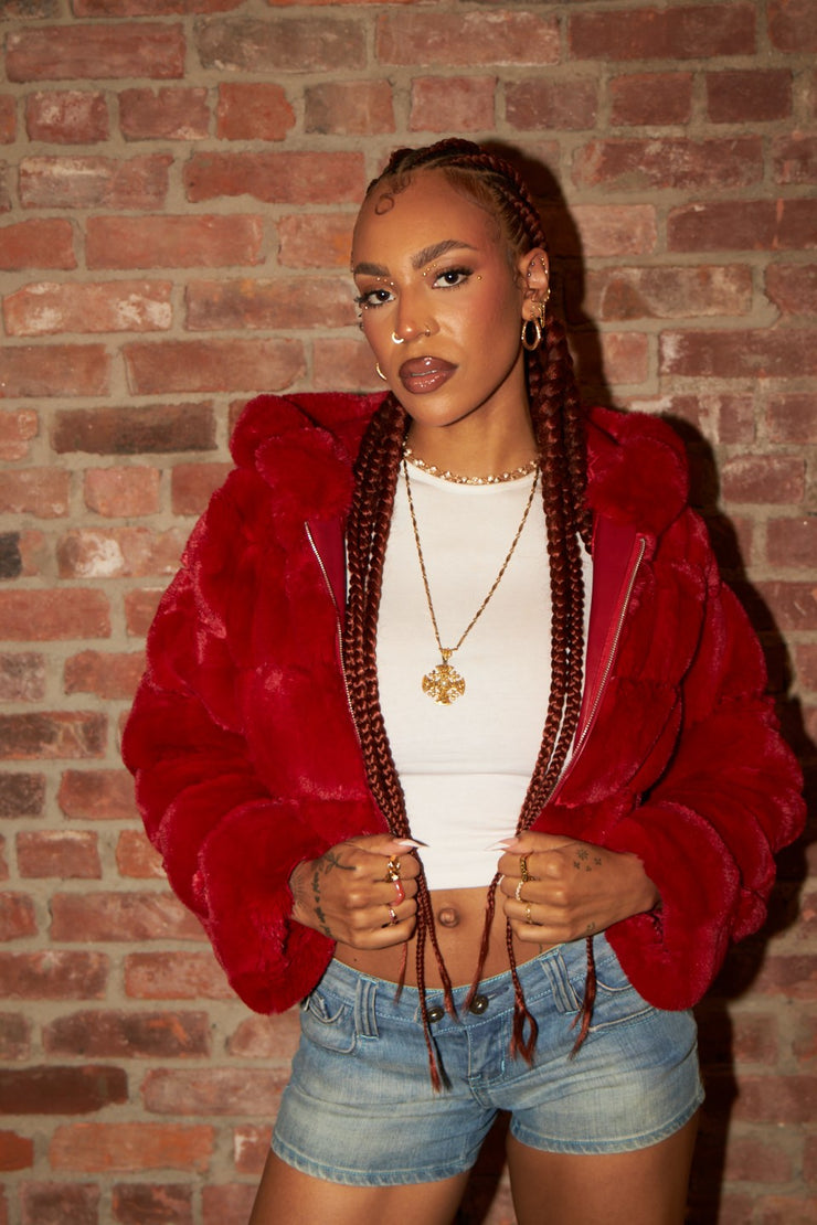 LEE RED FUR JACKET – TziahJones